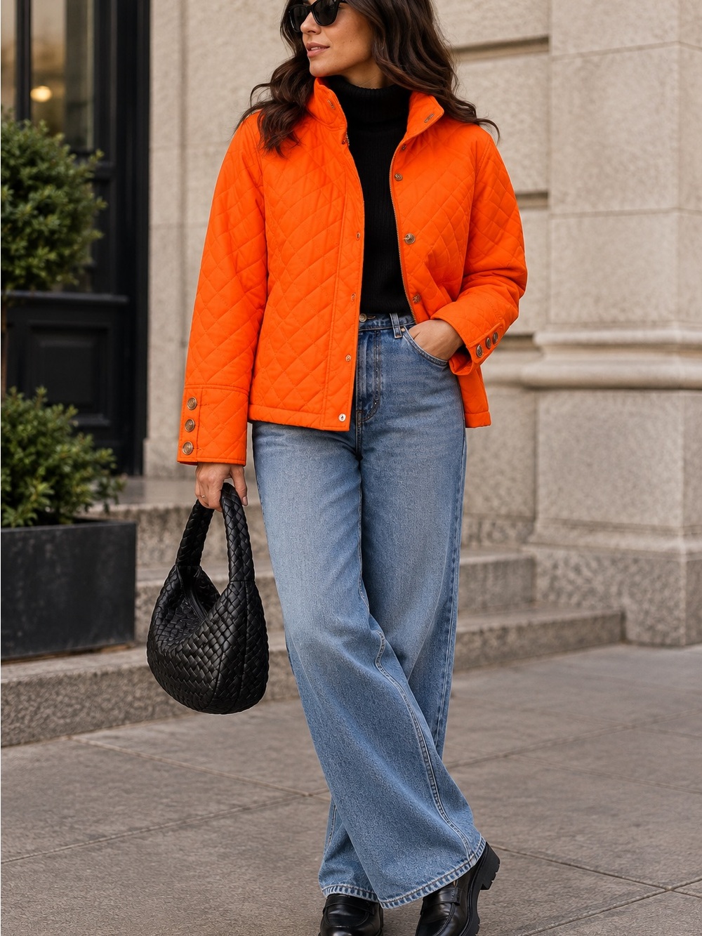 Calvin Klein Orange Quilted Hooded Jacket Coat Size L